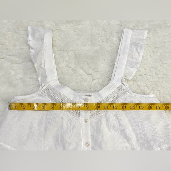 American Eagle Womens S Solid Classic White Ruffle  Sleeve Top Boho Classic - Picture 9 of 14